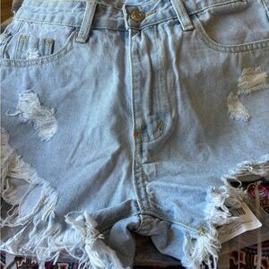 Distressed Light Blue Denim Shorts XS 27” NEW